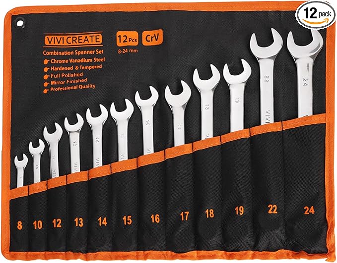 vivicreate 12-Piece Wrench Set, Metric Wrench Set 8mm-24mm, Combination Wrench Sets with Oxford Cloth Storage Bag
